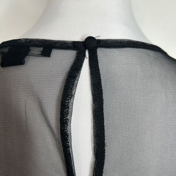 Forever 21 Top L Black Sheer Lace Mesh Ruched Whimsigoth Victorian Gothic Blouse - Picture 9 of 11